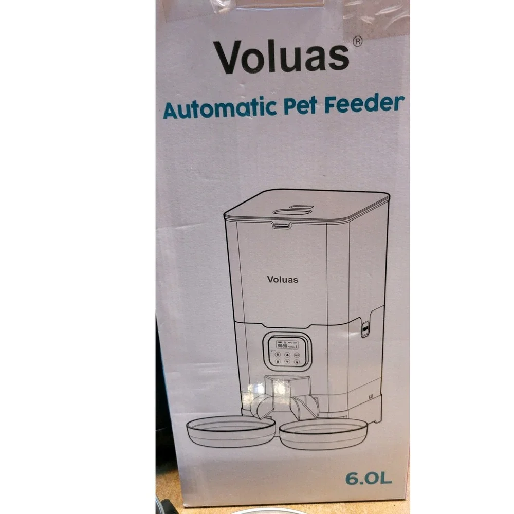 Voluas Automatic Pet Feeder 6.0L Black Dual Bowl Timed Feeding Voice Recorder